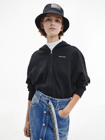 Calvin Klein Ruhák HU494876 | Calvin Klein Organic Cotton Zip Up Női Kapucnis Pulóver Fekete